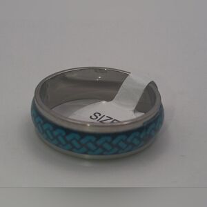 Stainless Steel Blue and Silver Patterned Ring For Men Size 21 U.S Size 10.25